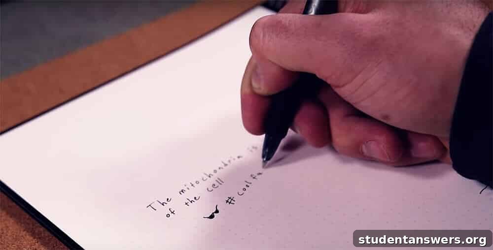 A person writing notes in a Rocketbook Everlast with a black FriXion pen