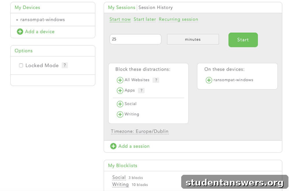 Creating a blocklist of distracting websites in the Freedom app