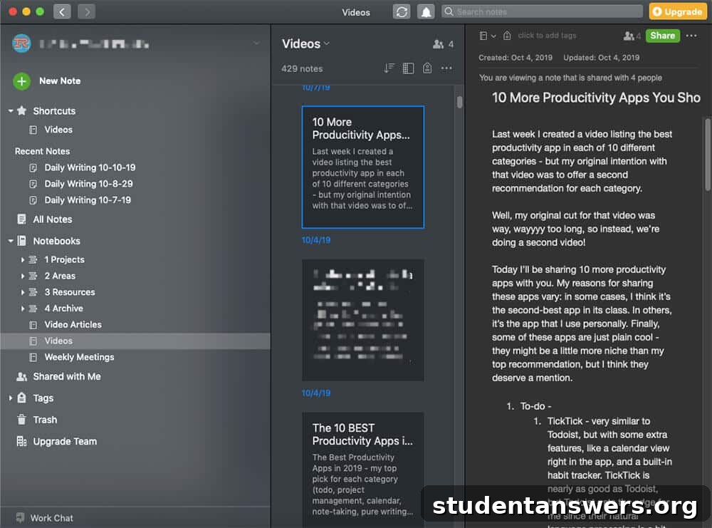 Organizing notes into different notebooks within Evernote