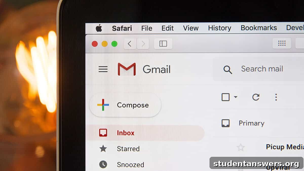 A user's Gmail inbox open in a web browser