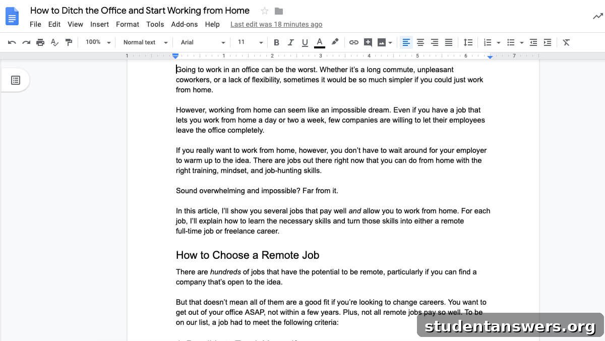 Writing an article in Google Docs on a laptop