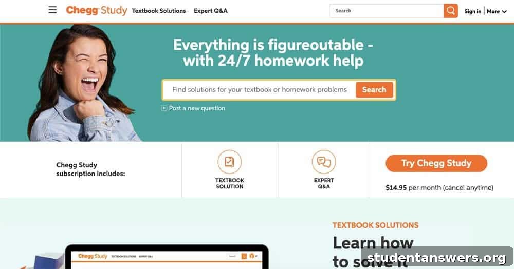 Screenshot of the Chegg Study app interface showing homework help features