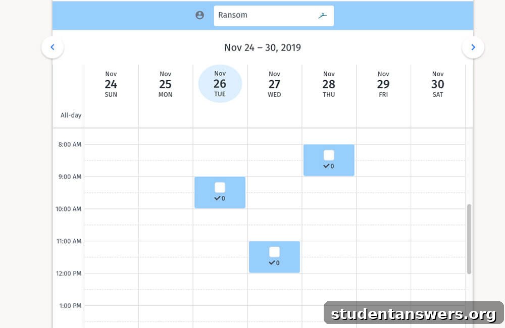 A Doodle poll being used to find the best meeting time for a group of people