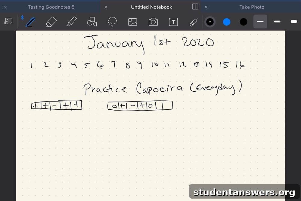 A student taking notes on a tablet using GoodNotes 5