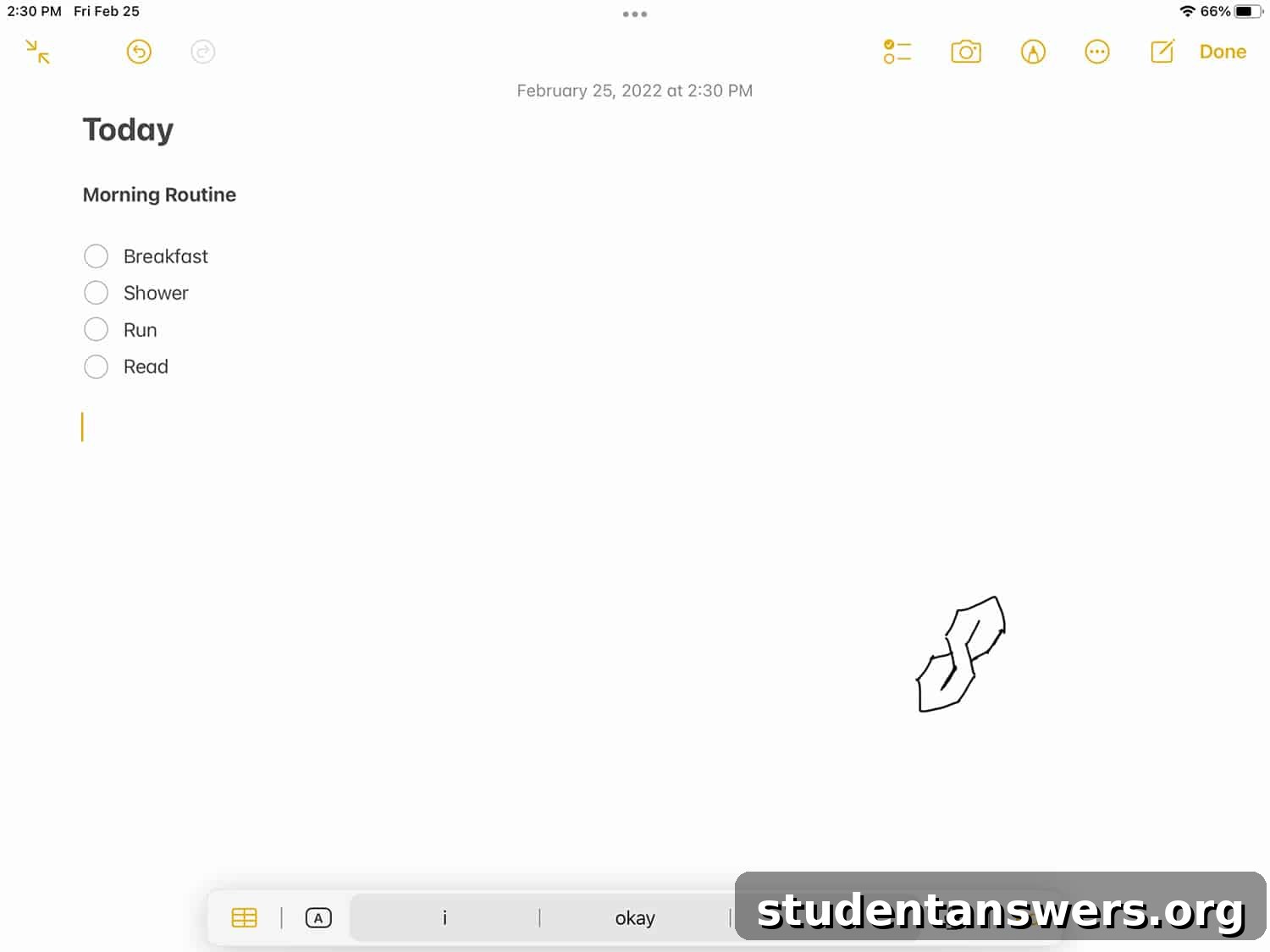 Handwriting a note in the native Apple Notes app on iPad
