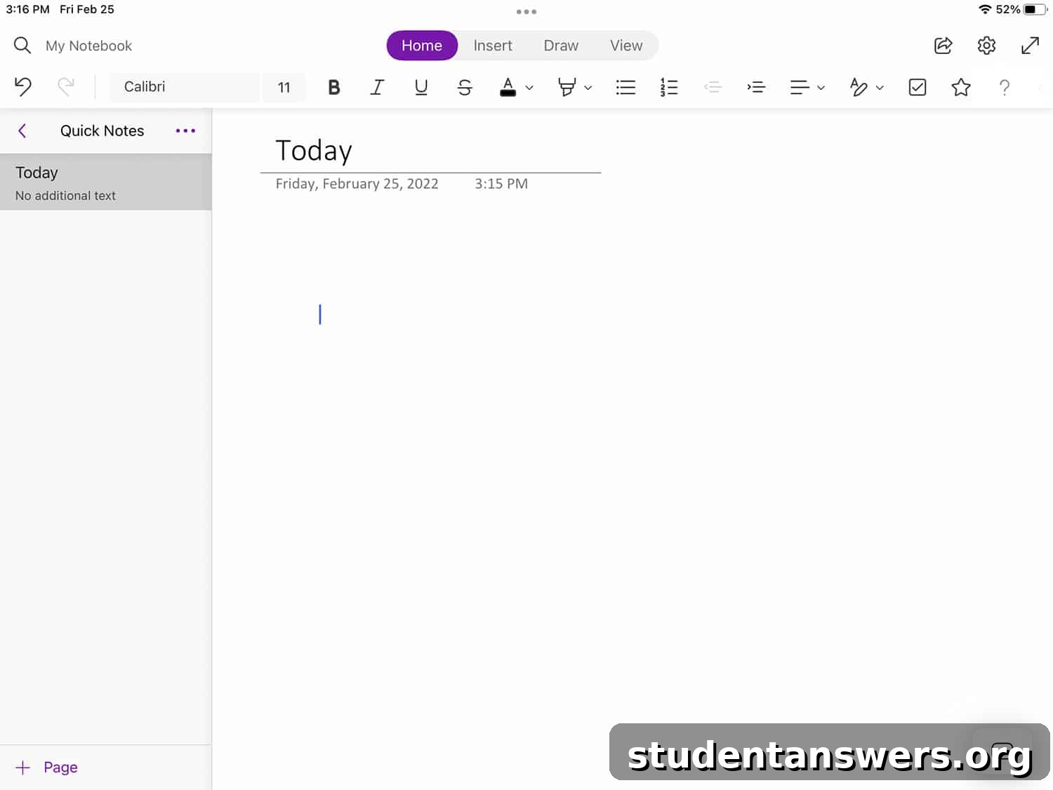 A user taking a note in the Microsoft OneNote iPad application