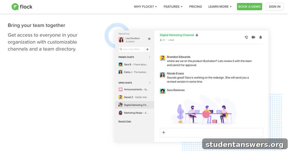 The user interface of the Flock team communication app, which includes polls and notes.