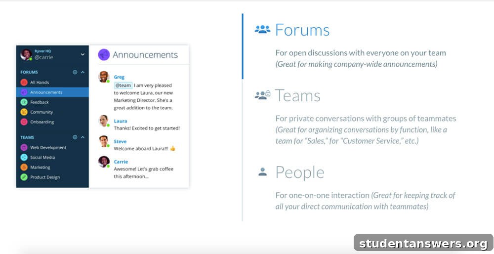 The Ryver app interface, showing its combination of team chat and task management.