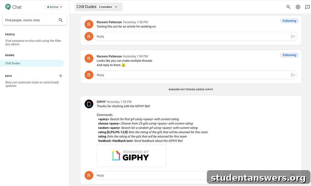 The clean and simple interface of Google Chat within the Google Workspace.