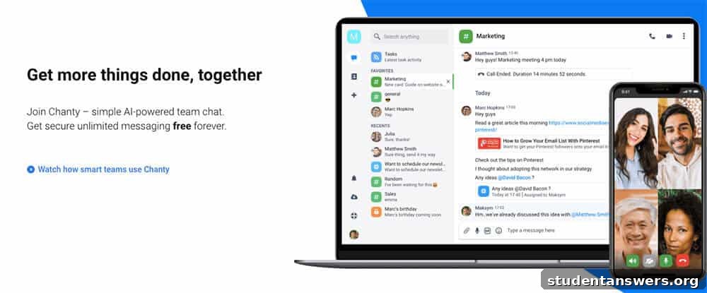 The Chanty team chat app, which includes simple task management features.
