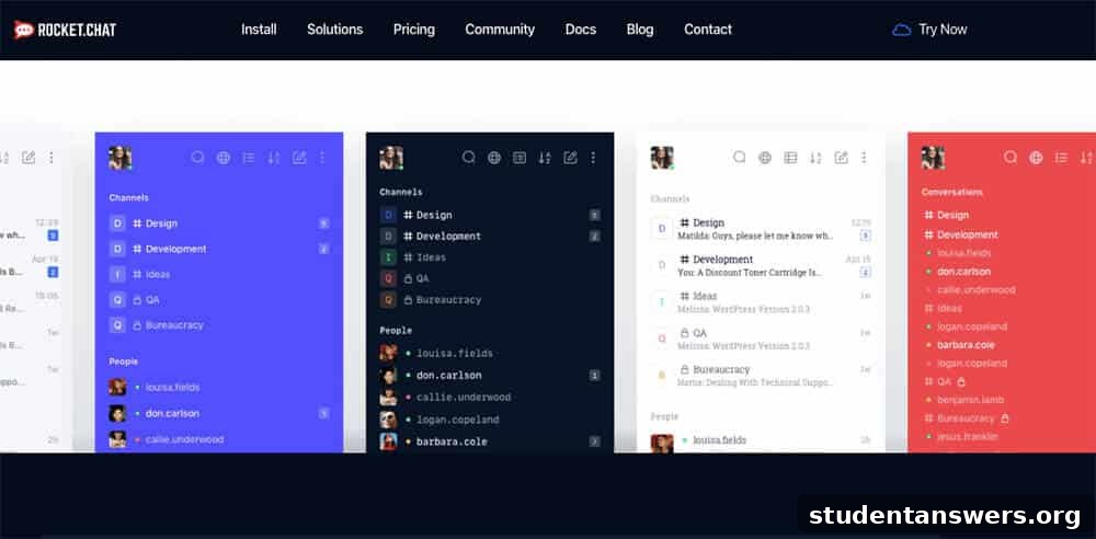 A screenshot of the highly customizable, open-source Rocket.Chat application.