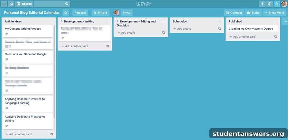 The Trello interface showing a Kanban board with lists for 'To Do', 'In Progress', and 'Done'.