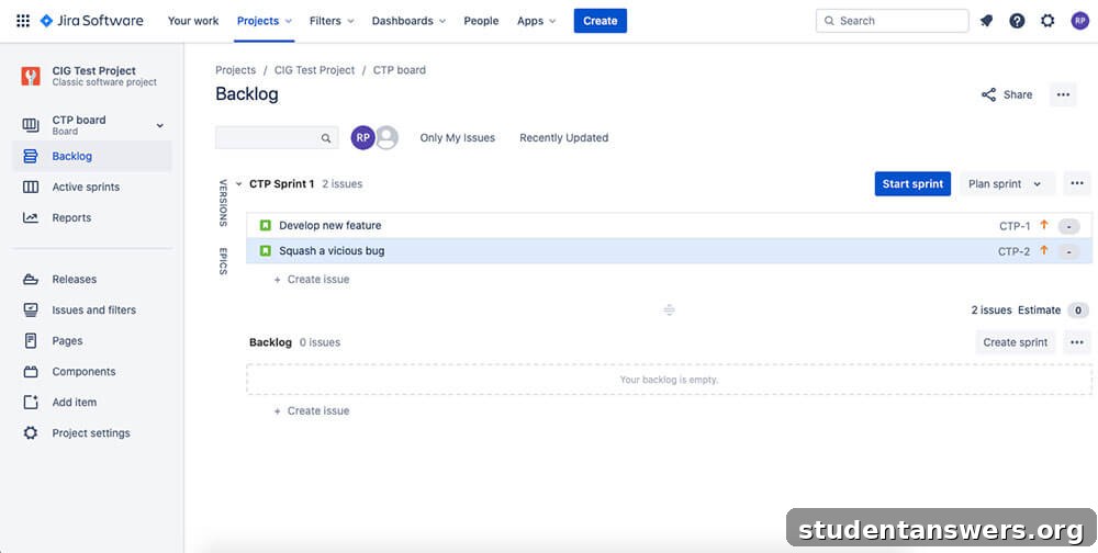 The Jira interface showing a software development backlog and a Kanban board for a development sprint.