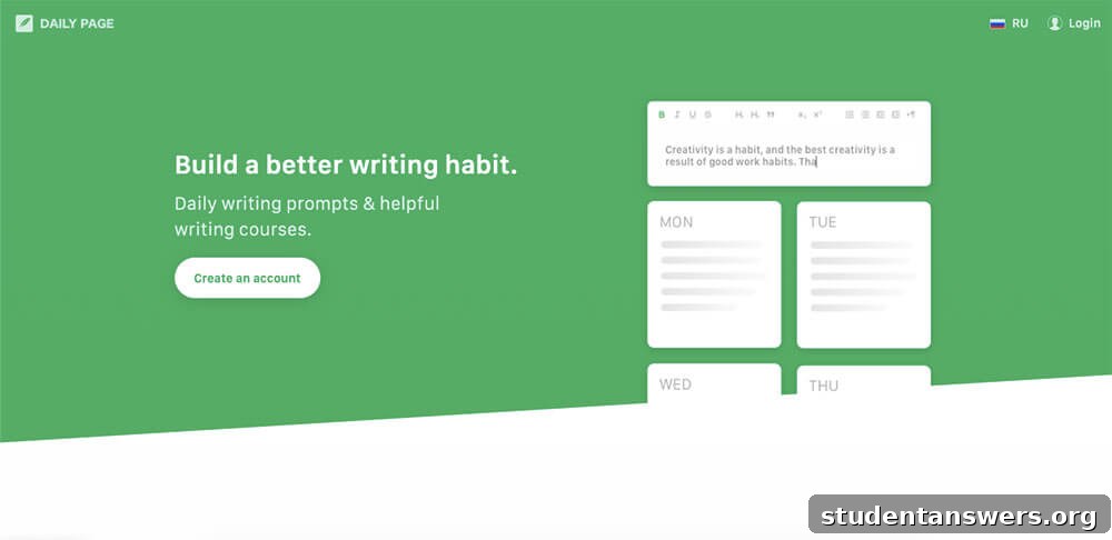 The landing page for the Daily Page app, highlighting its daily writing prompt feature.