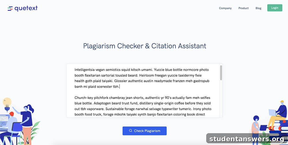 The interface of the Quetext plagiarism checker, showing a document being scanned for duplicate content.