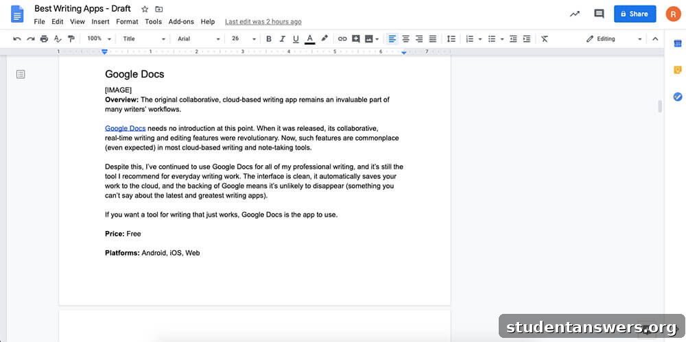 The clean and familiar interface of Google Docs, showing a document being edited.