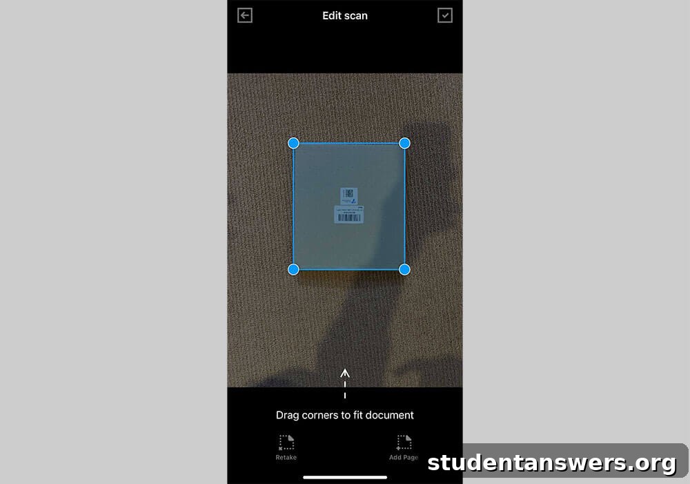 Cropping a freshly scanned document in the ScanGuru app on an iPhone