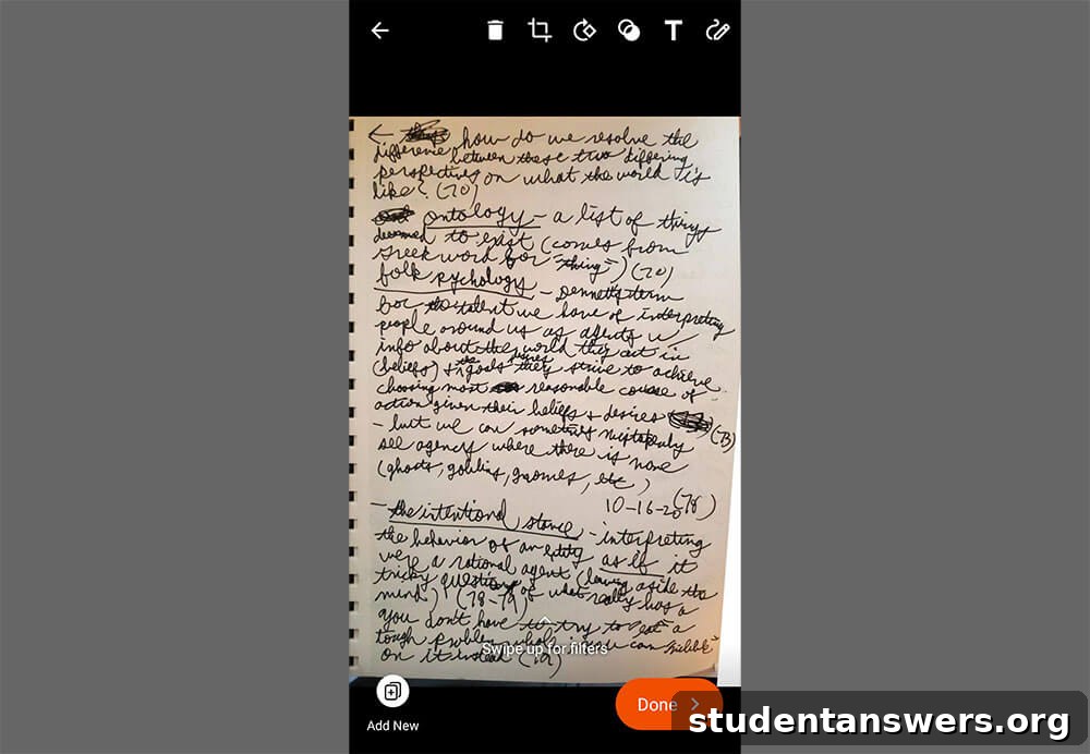 Editing a scanned document within the Microsoft Lens app interface