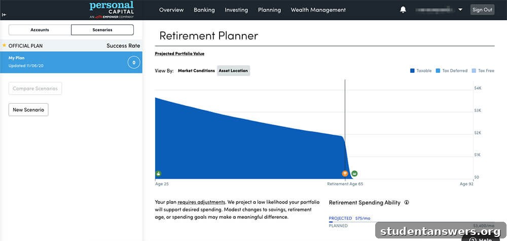 Empower Personal Dashboard interface displaying net worth and investment portfolio