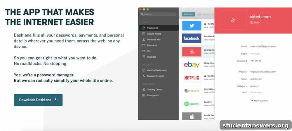 A screenshot of the Dashlane password manager interface