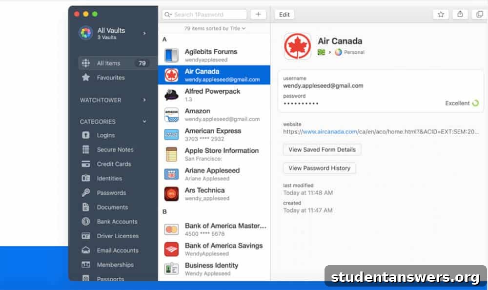 1Password's interface showing stored logins