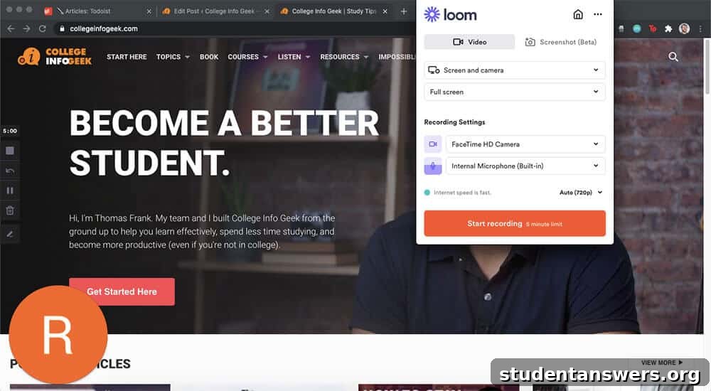 Loom screen recording software interface designed for team collaboration