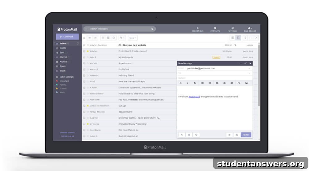 The ProtonMail app shown on a laptop screen