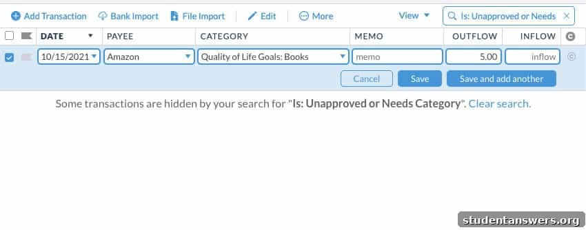 Adding a transaction to YNAB