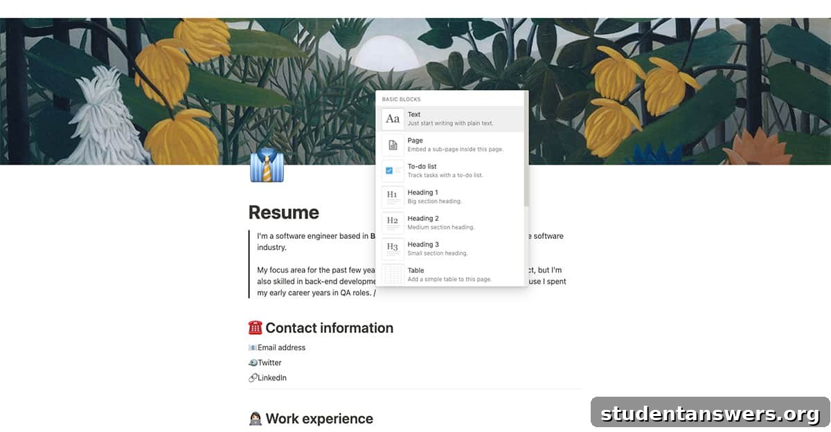 A simple, clean webpage with text and images being created within the Notion application.