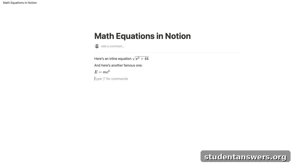 A Notion page displaying mathematical equations for STEM students.