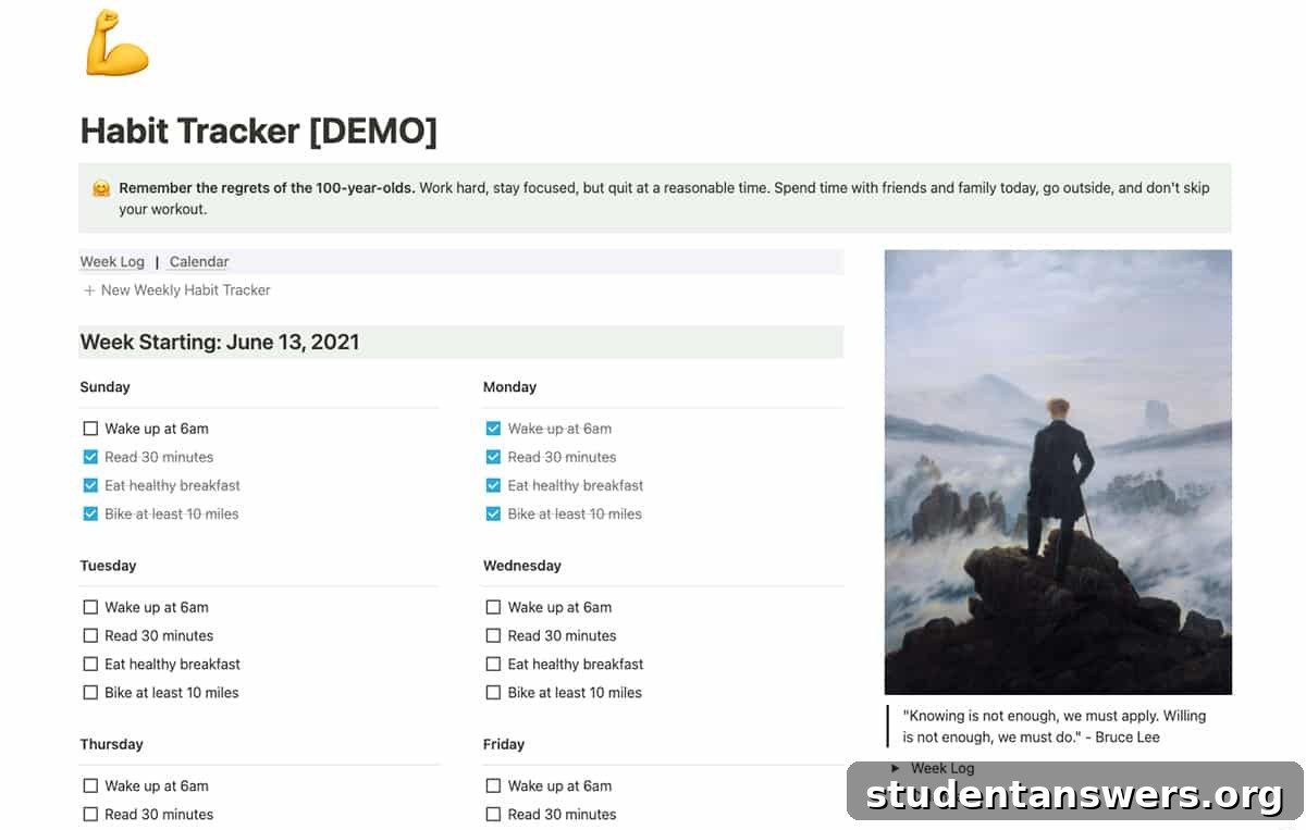 A clean and simple habit tracker built in a Notion database.