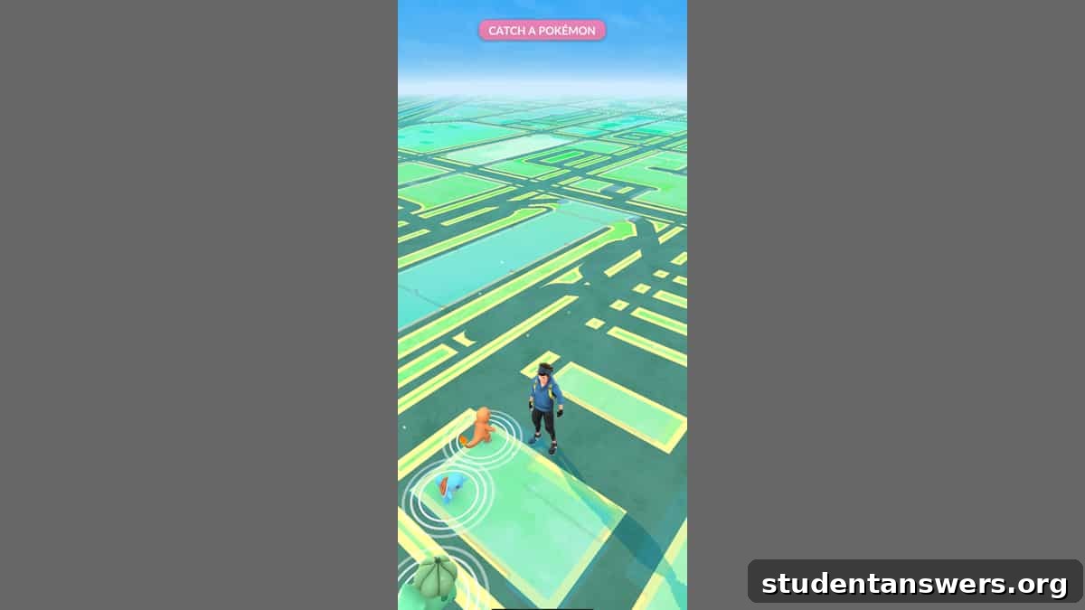 The in-game map of Pokémon GO showing a player avatar, PokéStops, and gyms