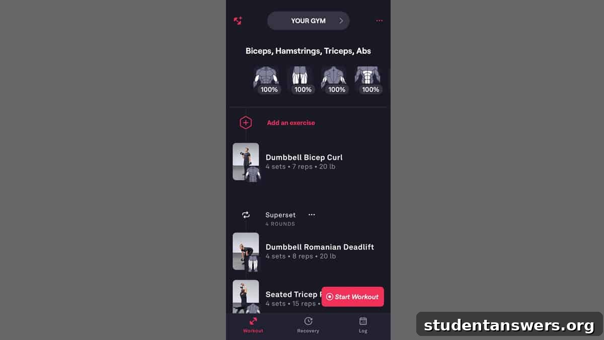 A personalized workout plan generated by the Fitbod app