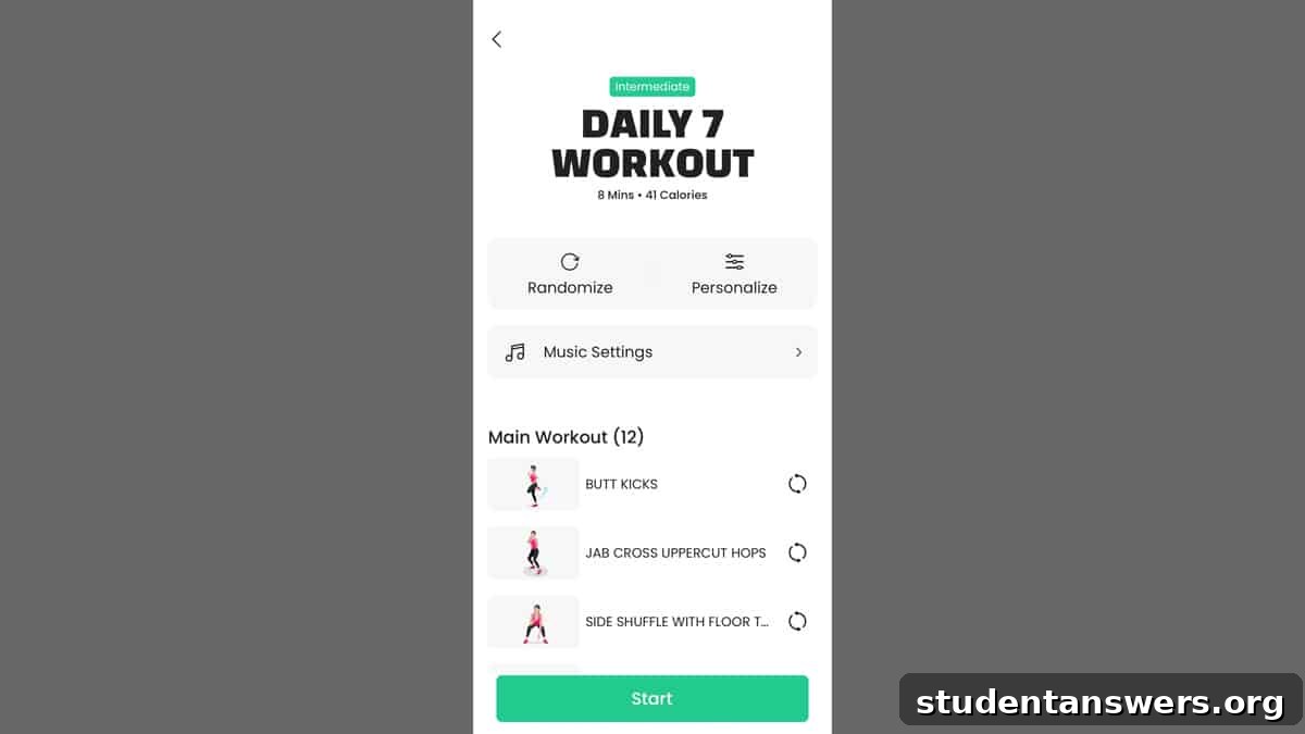 The 'Daily 7' workout interface in the 7 Minute Workout app