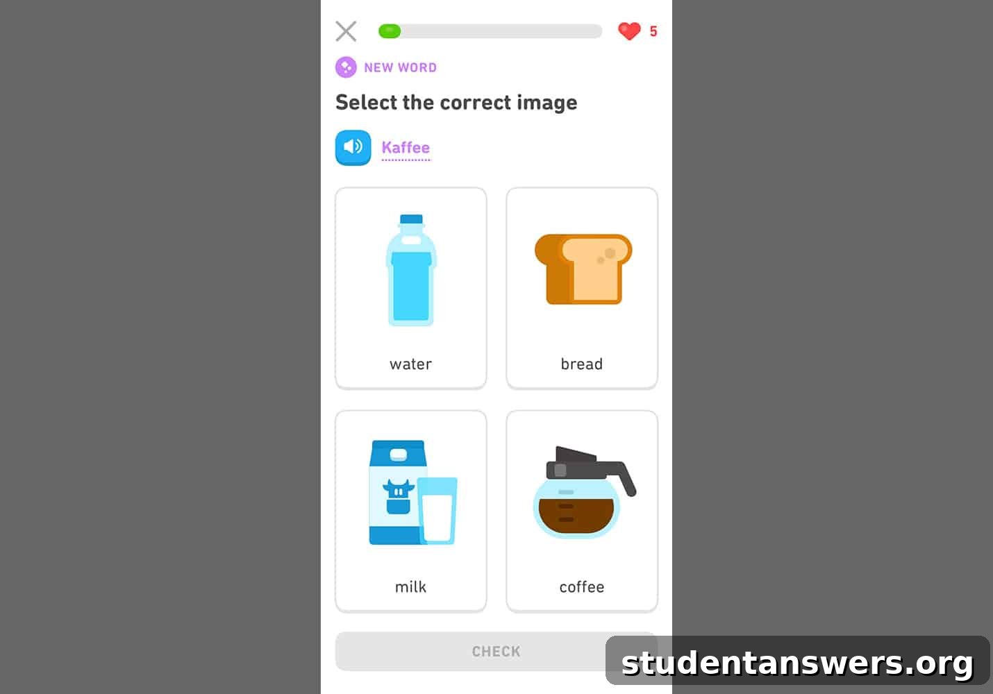 Duolingo app showing a vocabulary lesson on a smartphone