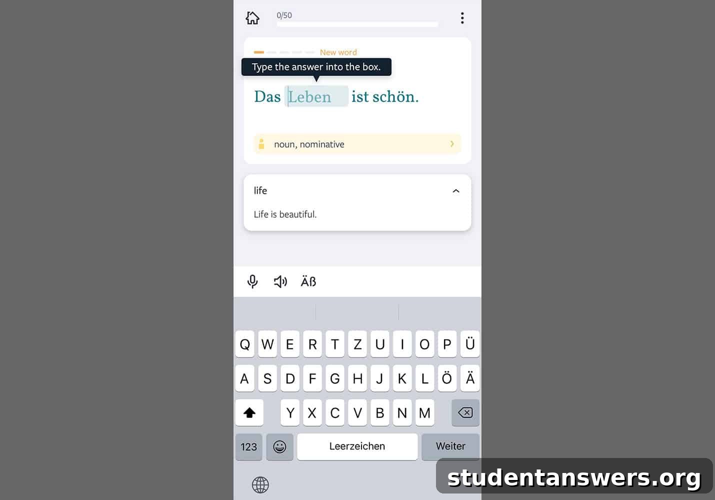 A lesson screen from the Lingvist vocabulary app