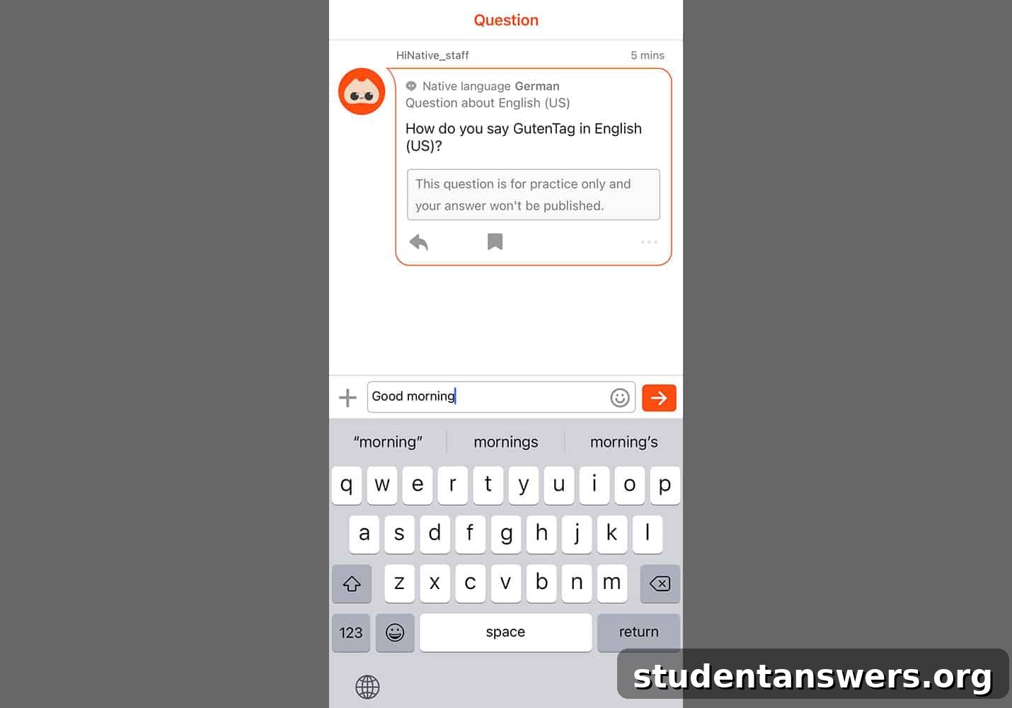 Asking a question about language nuance in the HiNative app