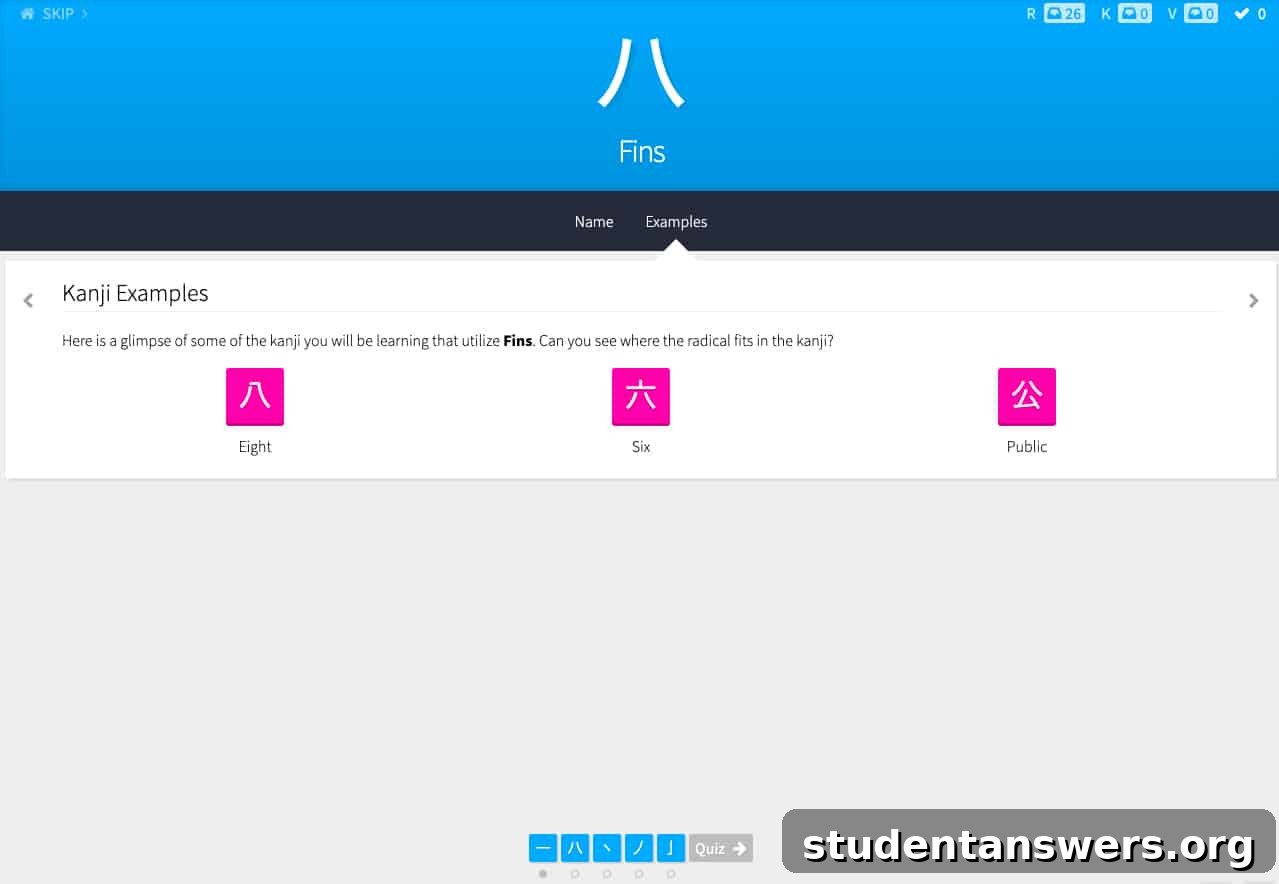 A WaniKani lesson screen showing Japanese kanji and radicals
