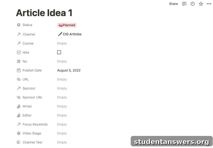 Setting the target publication date for a blog post within its Notion card properties.