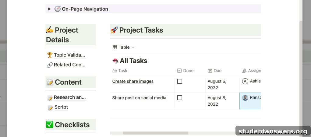 A list of tasks related to a specific article, assigned to different team members with due dates in Notion.