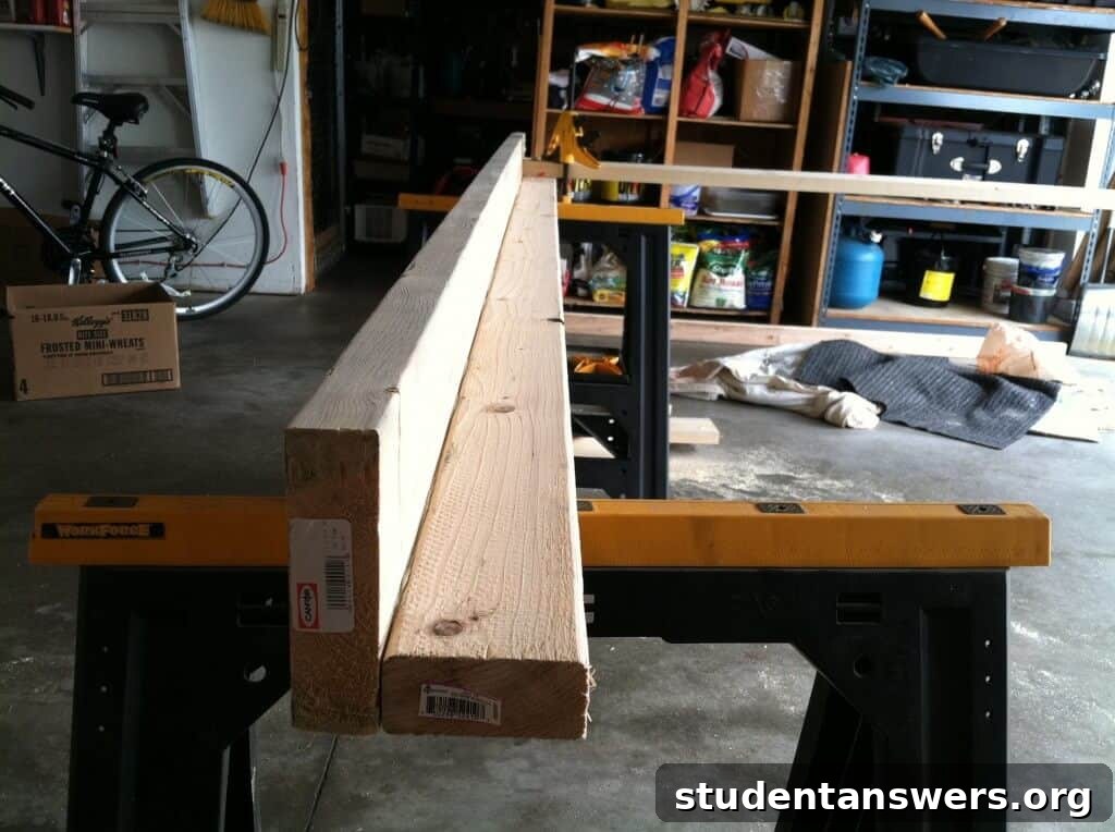 A completed L-shaped wooden post for the loft bed frame.