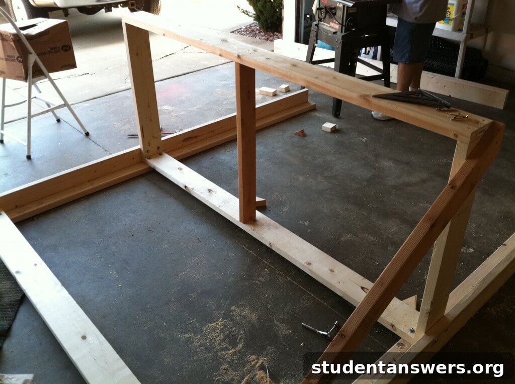 The completed wooden box frame for the mattress platform.