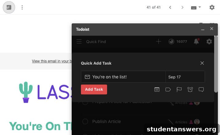 The email is now a task in Todoist with a link back to the original message.