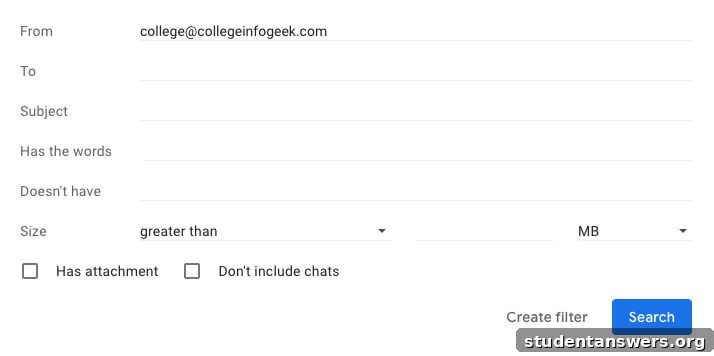 The filter creation menu in Gmail settings, allowing you to specify rules for incoming mail.