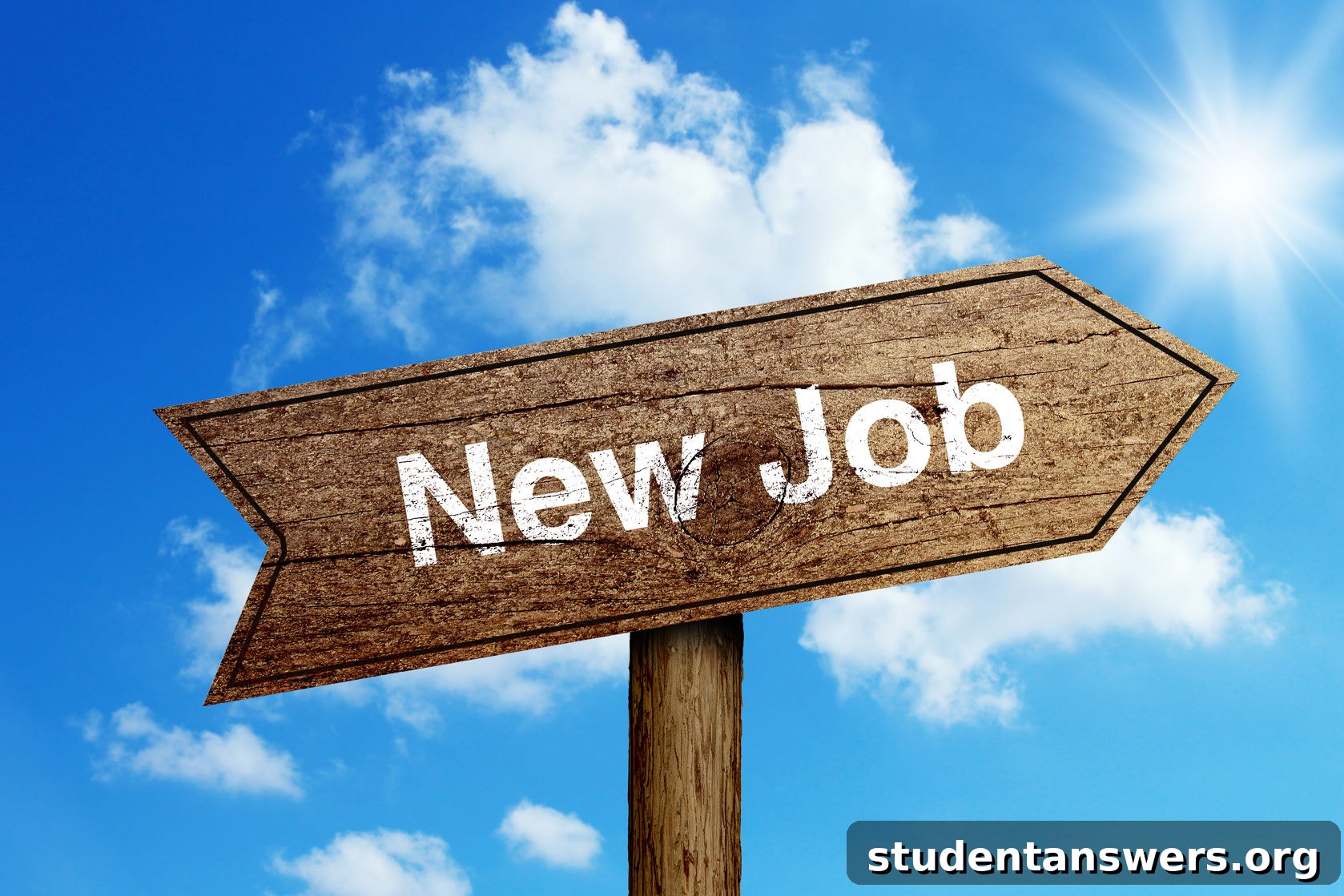 Road sign pointing towards a new job, symbolizing a student's career path after university