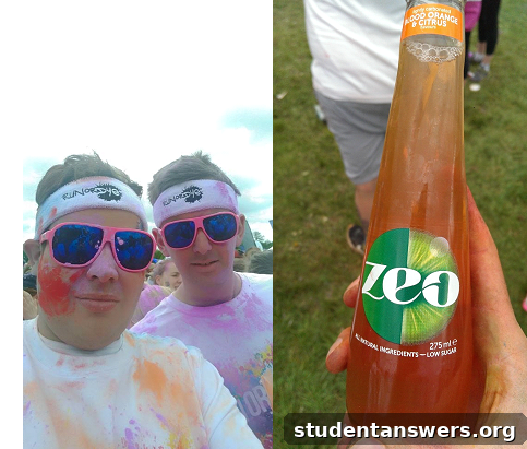 A happy participant covered in multiple colors, smiling at the finish line of the Run or Dye event.