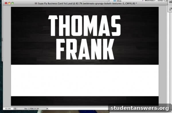 Adding text layers for the name and a rectangle strip for contact info.
