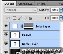Merging the name and strip layers in the Photoshop layers panel.