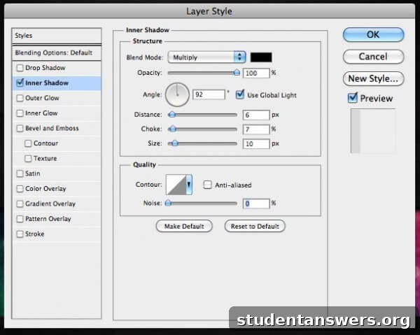 Inner Shadow layer style settings in Photoshop to create a debossed effect.