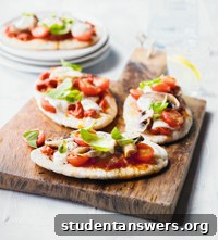 A delicious homemade bacon and mushroom pizza made on a pitta bread base